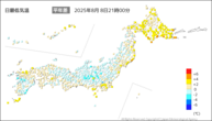 今日の最低気温平年差の分布図