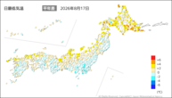 17日の最低気温平年差の分布図