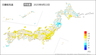 22日の最低気温平年差の分布図