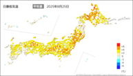 昨日の最低気温平年差の分布図
