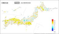 昨日の最低気温平年差の分布図