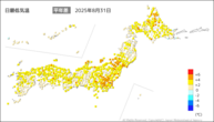 今日の最低気温平年差の分布図