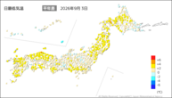 3日の最低気温平年差の分布図
