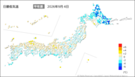 4日の最低気温平年差の分布図