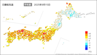 一昨日の最低気温平年差の分布図