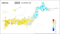 今日の最低気温平年差の分布図