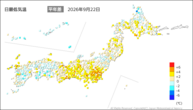 22日の最低気温平年差の分布図