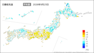 一昨日の最低気温平年差の分布図