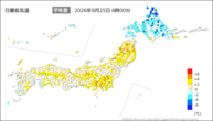 今日の最低気温平年差の分布図