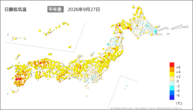 27日の最低気温平年差の分布図