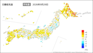 昨日の最低気温平年差の分布図