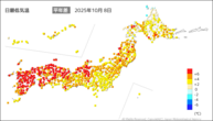 一昨日の最低気温平年差の分布図