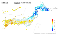 今日の最低気温平年差の分布図