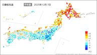 7日の最低気温平年差の分布図