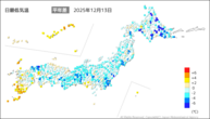 昨日の最低気温平年差の分布図