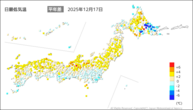 一昨日の最低気温平年差の分布図