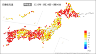 今日の最低気温平年差の分布図