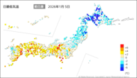 5日の最低気温前日差の分布図