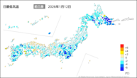 12日の最低気温前日差の分布図