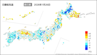 26日の最低気温前日差の分布図