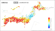 15日の最低気温前日差の分布図