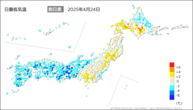 昨日の最低気温前日差の分布図