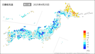 今日の最低気温前日差の分布図