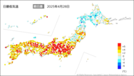 28日の最低気温前日差の分布図