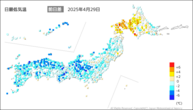 一昨日の最低気温前日差の分布図