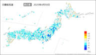 昨日の最低気温前日差の分布図
