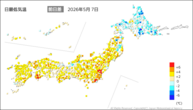 7日の最低気温前日差の分布図
