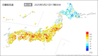 今日の最低気温前日差の分布図