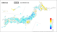 5日の最低気温前日差の分布図