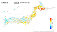 今日の最低気温前日差の分布図