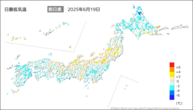 18日の最低気温前日差の分布図
