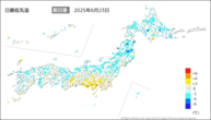 22日の最低気温前日差の分布図
