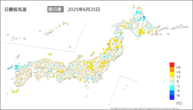 昨日の最低気温前日差の分布図