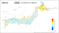 今日の最低気温前日差の分布図