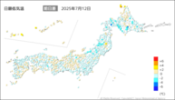 今日の最低気温前日差の分布図