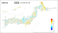 13日の最低気温前日差の分布図