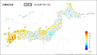 一昨日の最低気温前日差の分布図