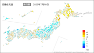 昨日の最低気温前日差の分布図
