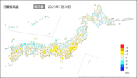昨日の最低気温前日差の分布図