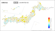 今日の最低気温前日差の分布図