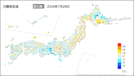 28日の最低気温前日差の分布図