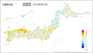 4日の最低気温前日差の分布図