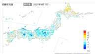 昨日の最低気温前日差の分布図