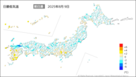 昨日の最低気温前日差の分布図