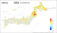 23日の最低気温前日差の分布図