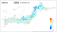 一昨日の最低気温前日差の分布図